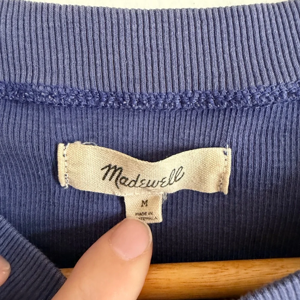 Madewell Dusty Twilight Blue Supima Rib Crop Tee size Medium EUC - Picture 7 of 9